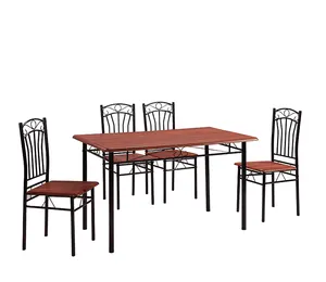 Economical 5PCS dining room set wooden metal table and chair set