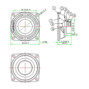 LS53N-<span class=keywords><strong>1</strong></span>-R4 loa 2inch 4ohm 10W Đen rung OEM ODM cao Pitch Loa PU cạnh Nón 2inch tầm thấp 6.32V - Product Image 3