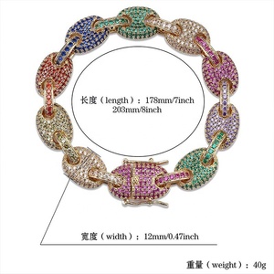 Bracciale a Catena con Zirconi Colorati da 12MM, Gioielli Hip Hop da Uomo, Gioielli Placcati in Ottone, Chiusura Personalizzata, Bracciale con Zirconi Cubici - Product Image 2
