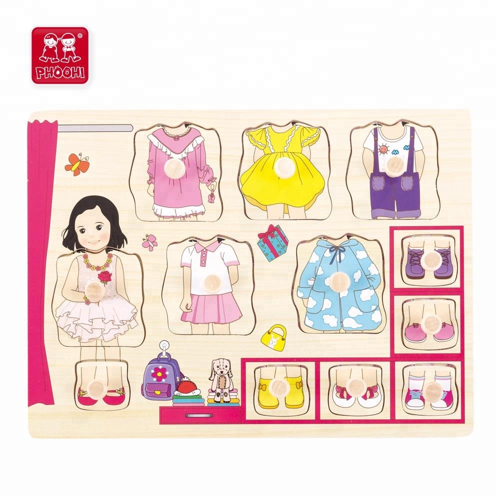 Новинка 2018 года; оптовая продажа; образования детей игрушки деревянные девушка платье до головоломка для детей 1 +
