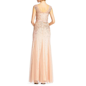 Le donne indossano In Rilievo Illusion Collo Senza Maniche Abito NylonBack della chiusura lampo Barca <span class=keywords><strong>scollo</strong></span> a V-back Intricato bordare Illusion yoke vestito da promenade - Product Image 2