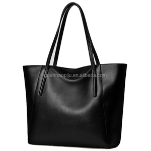 Unisex bolsa de asas negro clásico grande cuero genuino de Napa bolso de mano para las mujeres y los hombres - Product Image 1