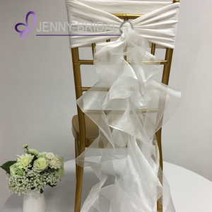 C308 رخيصة الأبيض اورجانزا الكشكشة تمتد كرسي زفاف غطاء الزنانير مع مشبك - Product Image 2
