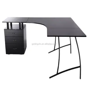 โต๊ะคอมพิวเตอร์สีดำมุมโต๊ะ PC สำนักงานบ้าน3ลิ้นชักรูปตัว L