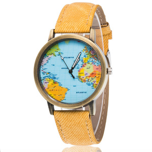 Vendita calda di Modo Aereo Mappa Orologi Ladies Quartz Casual Analogico <span class=keywords><strong>Cinturino</strong></span> In <span class=keywords><strong>Pelle</strong></span> da <span class=keywords><strong>Donna</strong></span> <span class=keywords><strong>Vintage</strong></span> Denim Mappa Del Mondo <span class=keywords><strong>Orologio</strong></span> Prezzo A Buon Mercato - Product Image 1