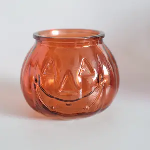 tinted color glass lantern handle glass pumpkin jar for candle