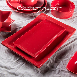 Nuovo arrivo piatti e piatti in porcellana di alta qualità per ristorante ceramica vetrata rossa Set di stoviglie - Product Image 3