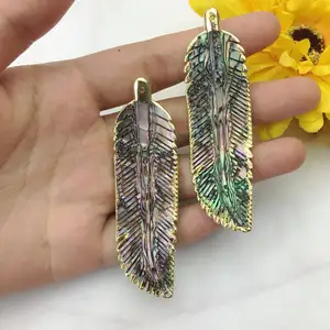 2018 fashion jewelry 18K true gold Abalone Shell feather jewelry pendants charms for DIY jewelry