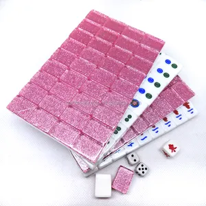 Set Ubin Kristal Mahjong Cina Kelas Tinggi, 2.0*1.4*1.2Cm dengan Kilau Merah Muda
