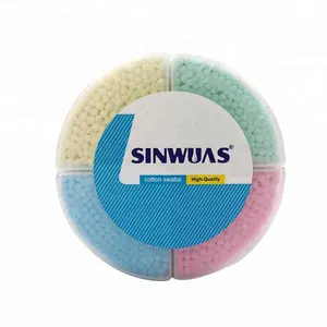 Factory price double head design round packaging box recyclable cheap cotton swabs