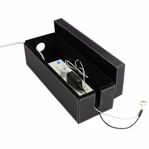 Desktop PU leather plug cord cable tidy storage cable management box wire organizer