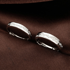 Venta al por mayor parejas regalo plata esterlina 925 ajustable latido del corazón anillo pareja joyería - Product Image 5