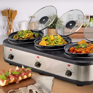 Multi Buffet Crock Pot Voedsel Warmer 2017 Roestvrij Zilver Veilig 3 Grote Keramische Potten En Deksels Slowcooker