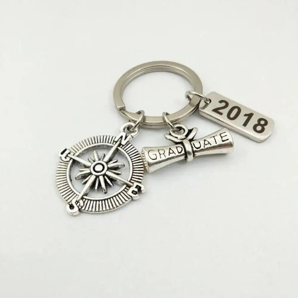 Graduation Keychain with Scroll, "2018" Charm and Compass -- Gift for a Graduate