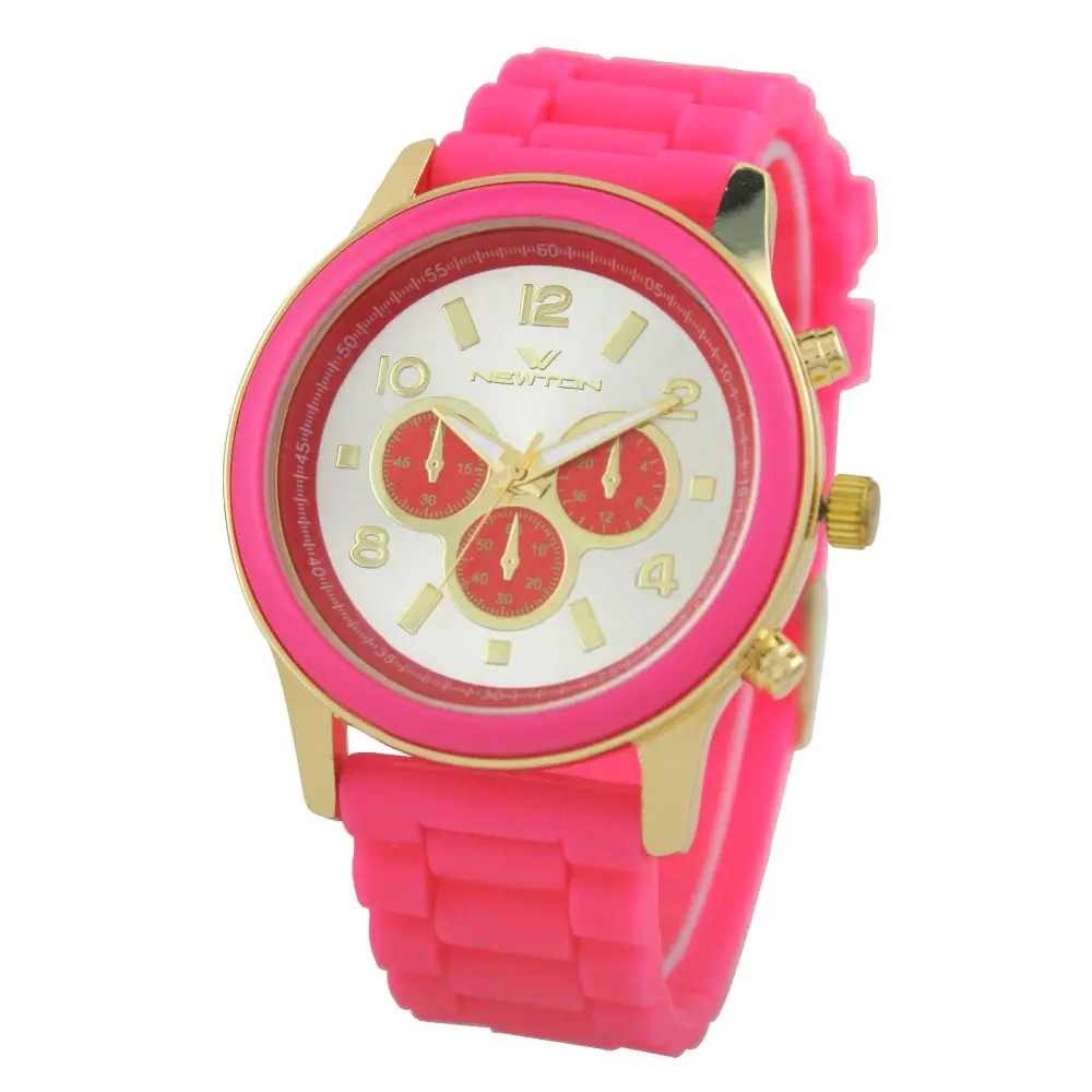 FT1305_PK Roze Kleurrijke 3 Handen Abs Band Quartz Horloge Mode Horloge Dames