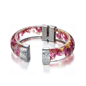 <span class=keywords><strong>Bracciale</strong></span> in Resina <span class=keywords><strong>con</strong></span> Fiori Pressati a Mano all'Ingrosso, Petali di <span class=keywords><strong>Rosa</strong></span>, <span class=keywords><strong>Bracciale</strong></span> Magnetico Trasparente - Product Image 2