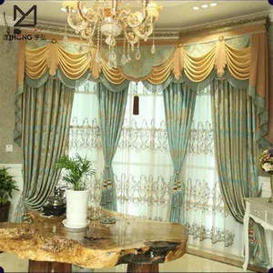 New American style luxury style curtains with wave valance