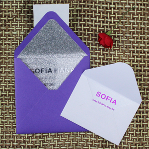 Luxe Carré Créatif Acrylique Enfants Invitations D'anniversaire avec des Paillettes D'argent Doublure Enveloppe en Couleur Pourpre - Product Image 4