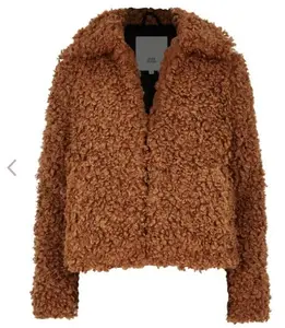 Women's Winter Faux Teddy Coat Colored Brown with Lapel 3xl wholesaler