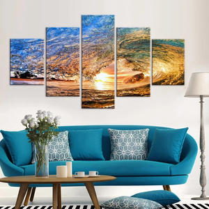Pinturas en lienzo para marco de arte de pared de salón, 5 piezas, puesta de sol, Océano, olas, imágenes, impresiones de alta definición, póster de paisaje marino, decoración del hogar - Product Image 3
