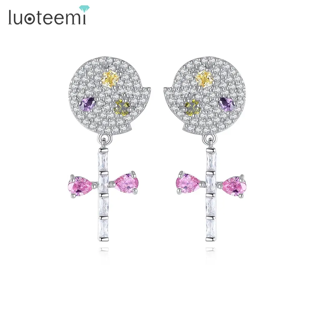 LUOTEEMI Trendy Stil Zirkonia Süße Nette Lutscher Ohrstecker Für Frauen Mädchen Schmuck