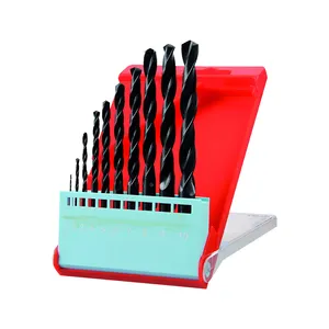 10Pcs Metric Black Oxide Rolled HSS Drill Bit Set for Metal Aluminium PVC Drilling in Plastic Box