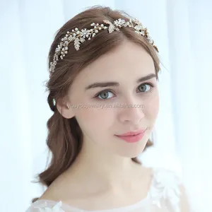 Saf El Yapımı Büyük Kristal Kadınlar İnci Saç Aksesuarları Headbands Düğün Gelin Prenses Başlığı