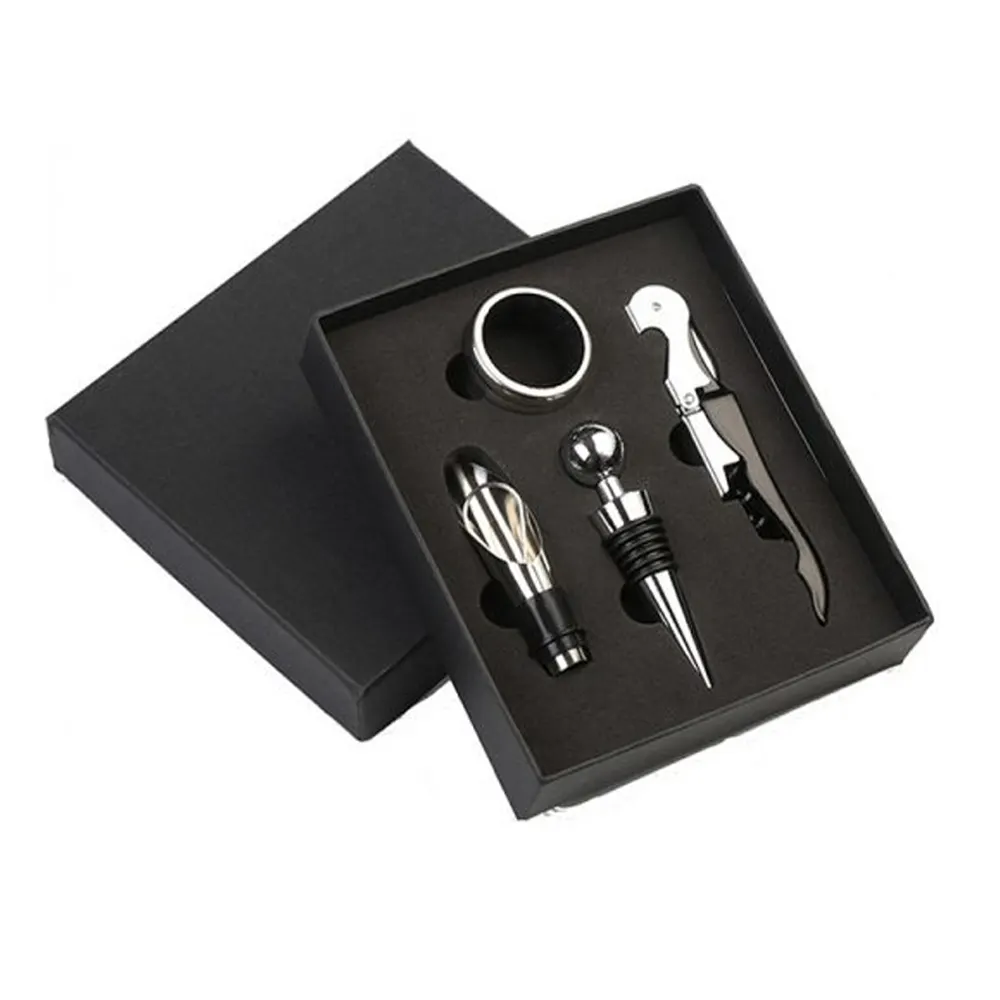 Kit d'ouvre bouteille de vin, accessoires pour le vin, ensemble de 4 pièces en acier inoxydable,