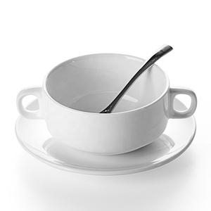 Tazón de Sopa Apilable de Porcelana Blanca de 270 ml con Asa y Platillo, Tazón de Cerámica Japonés, Tazón de Sopa con Tapa de Cerámica - Product Image 6