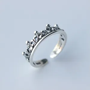 SJJ835 Antique Thai Silver Jewelry 925 Sterling Silver Women Crown Open Finger Ring for Girls