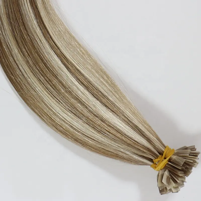 Cabelo castanho com destaques loiros, extensões de cabelo humano pré-ligadas com cola de queratina italiana de ponta plana