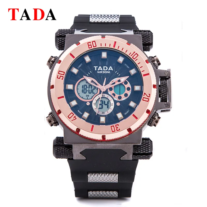 최고 럭셔리 TADA 브랜드 T6001 블루 안경 3ATM 방수 군사 시계 남성 뜨거운 판매 남성 석영 Led 디지털 시계 시계
