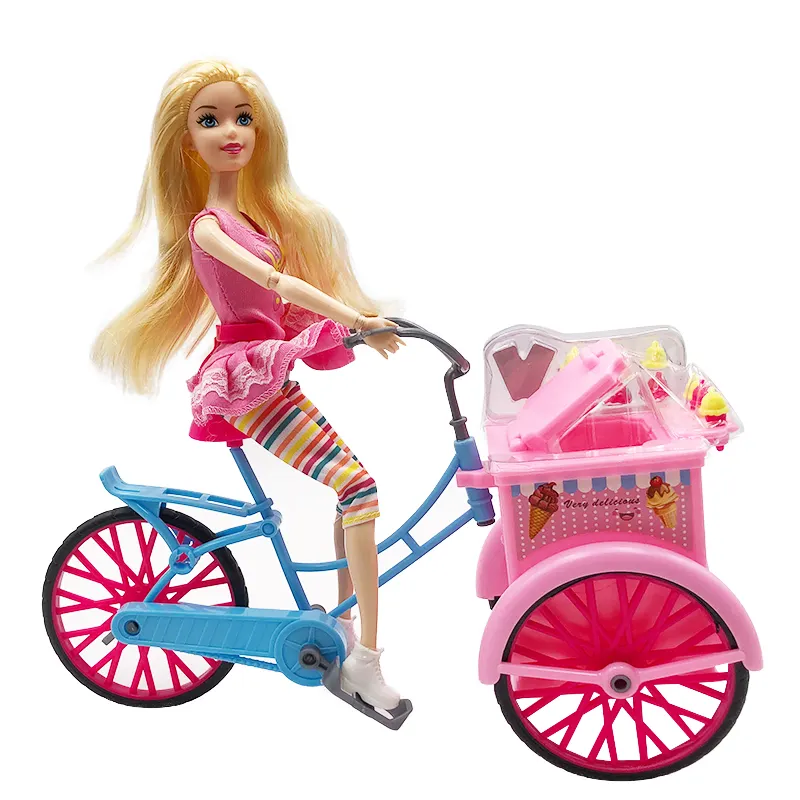 子供のための自転車人形に乗る自転車の女の子のファッション人形モデルと美容プラスチック人形