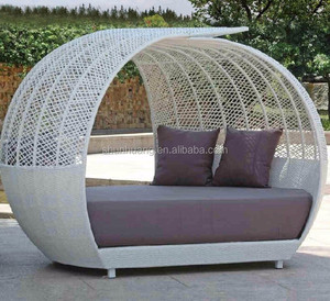 Lit de plage en rotin et osier, <span class=keywords><strong>double</strong></span> canopée, pour extérieur