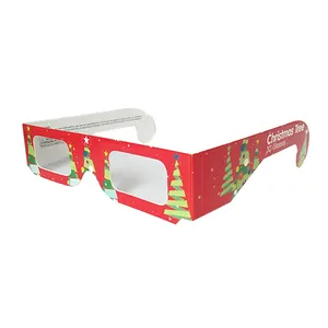 مصنع توريد OEM شعار عيد الميلاد شجرة الألعاب النارية سنو فليك مخصص المطبوعة بالألوان الكاملة نظارات انعراج لعيد الميلاد و حزب