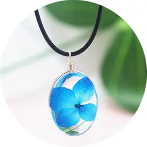 resin fill in dry flowers, artificial dried flower necklace pendant
