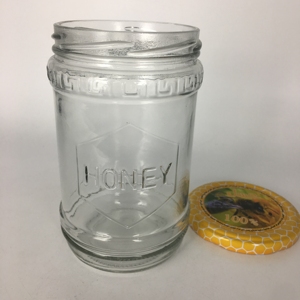 Pot en verre transparent vide de 600 ml en gros, forme unique, stockage de miel avec couvercle à logo design - Product Image 4