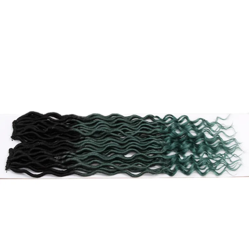 Chinese factory synthetic hair 20inch three tones bright ombre color green fashion color goddess faux loc crochet hair extension