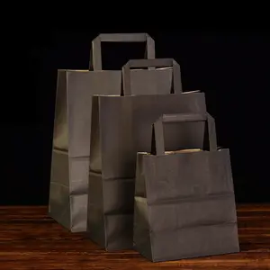 도매 맞춤 디자인 자신의 로고 인쇄 블랙 인쇄 크래프트 종이 쇼핑백 음식 핸들 럭셔리 재활용 종이 가방
