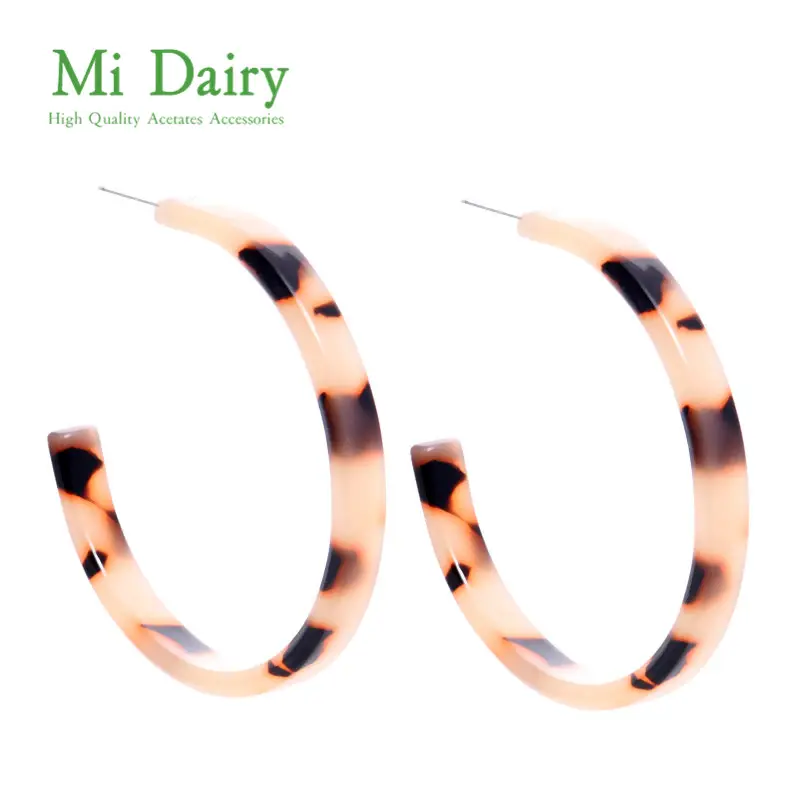 MiDairy 5cm Diameter French Acetates Tortoise Shell C Shaped Hoop Cuff Earrings Accessories For Women