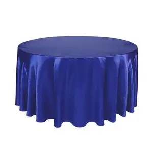 Elegant Satin Grandiose Rosette Round Royal Blue Tablecloth For Wedding