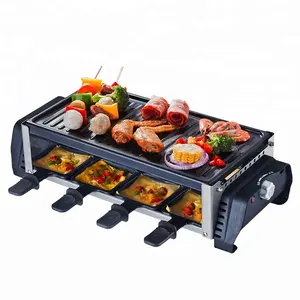 8-Person Brushed Stainless Steel Raclette Grill With Granite Stone Grill Top