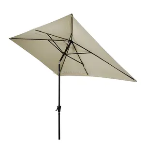 Paraguas de patio rectangular de 10x6,5 pies Paraguas de jardín al aire libre con manivela e inclinación, 6 costillas de acero (Beige) - Product Image 1