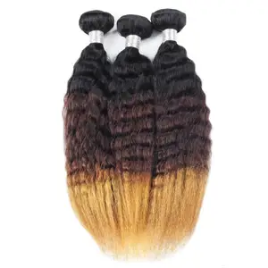 yaki kinky straight three color ombre brazilian human hair weaves bundles