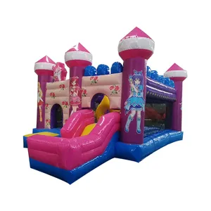 قلعة الزلجة السحرية الصغيرة على شكل شخصية بالا الكرتونية مع قلعة قفز وردية للفتيات الزلجة القابلة للنفخ للبيع