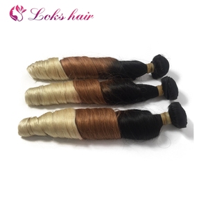 Fasci di capelli umani vergini brasiliani all'ingrosso di colore ombre, estensioni dei capelli ombre a tre tonalità, tessuto dei capelli del ricciolo della caramella 1b/31/613 - Product Image 4