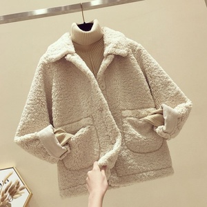 Veste en fourrure de mouton chic manteau court en fourrure de mouton couleur rose printemps hiver vêtements pour fille dame femmes - Product Image 3