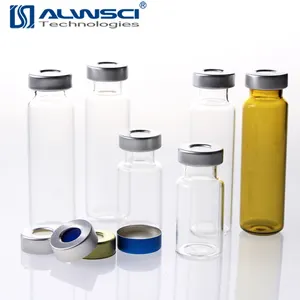 Vial de espacio para la cabeza con tapa de aluminio GC, 20ml, ámbar, para análisis de laboratorio