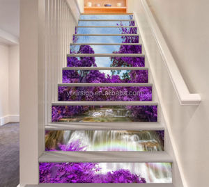 Décoration murale d'<span class=keywords><strong>escalier</strong></span> à fleurs imprimées personnalisées, promotion de produit adhésif vinyle 3d, décalcomanies d'<span class=keywords><strong>escalier</strong></span> - Product Image 2