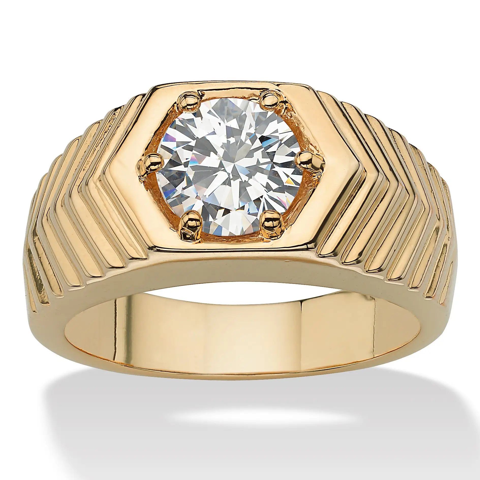 Runde Zirkonia 14 k Gelb Gold-Überzogene 925 Sterling Silber Ringe Hochzeit Ringe für Männer
